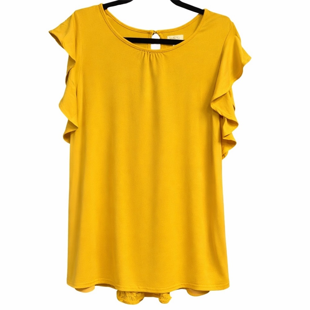 Matilda Jane Yellow Ruffle Sleeve & Lace Detail Top (XS)